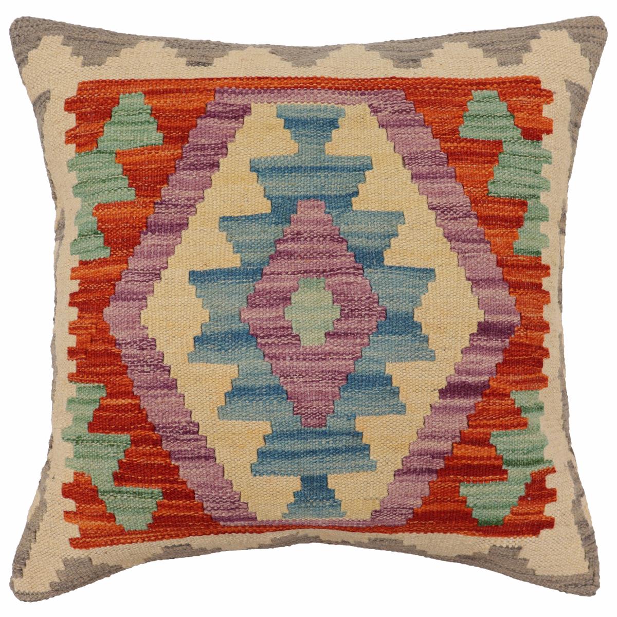 handmade Traditional Pillow Rust Blue Hand-Woven SQUARE 100% WOOL  Hand woven turkish pillow  PILLOW