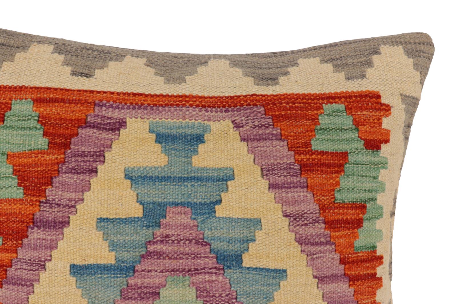 handmade Traditional Pillow Rust Blue Hand-Woven SQUARE 100% WOOL  Hand woven turkish pillow  PILLOW