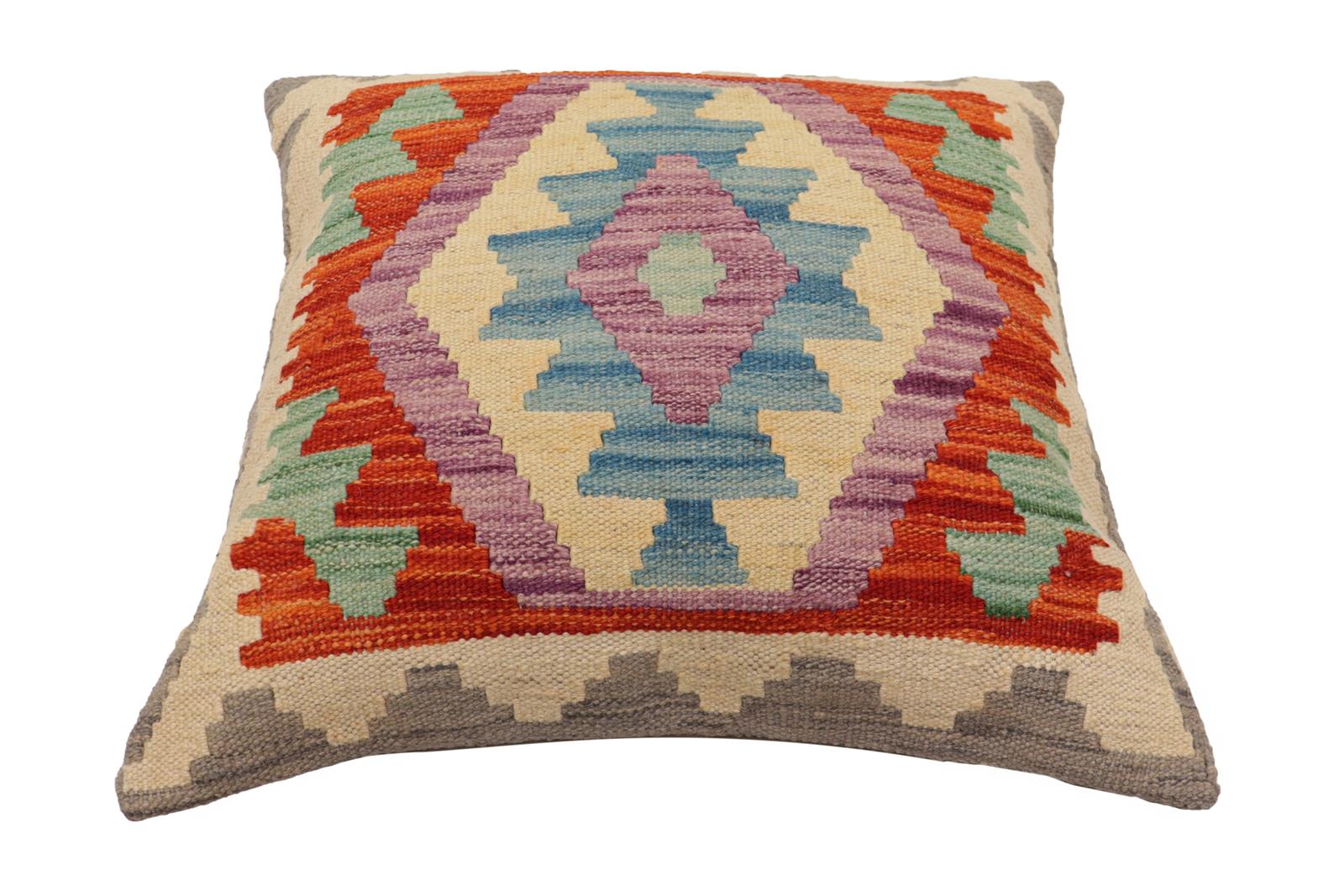 handmade Traditional Pillow Rust Blue Hand-Woven SQUARE 100% WOOL  Hand woven turkish pillow  PILLOW