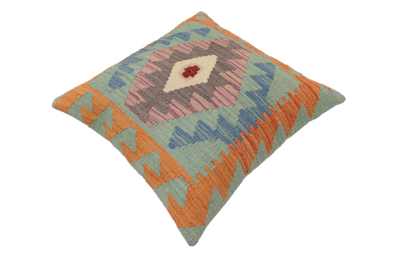 handmade Traditional Pillow Blue Gray Hand-Woven SQUARE 100% WOOL  Hand woven turkish pillow  PILLOW