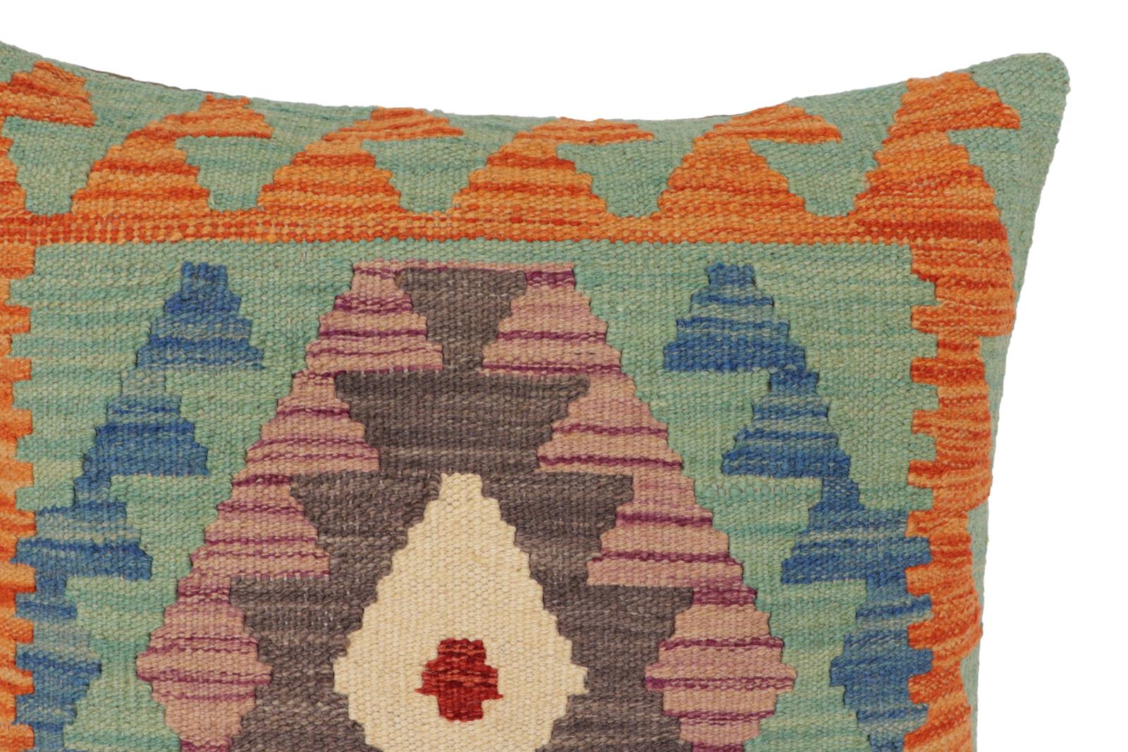 handmade Traditional Pillow Blue Gray Hand-Woven SQUARE 100% WOOL  Hand woven turkish pillow  PILLOW