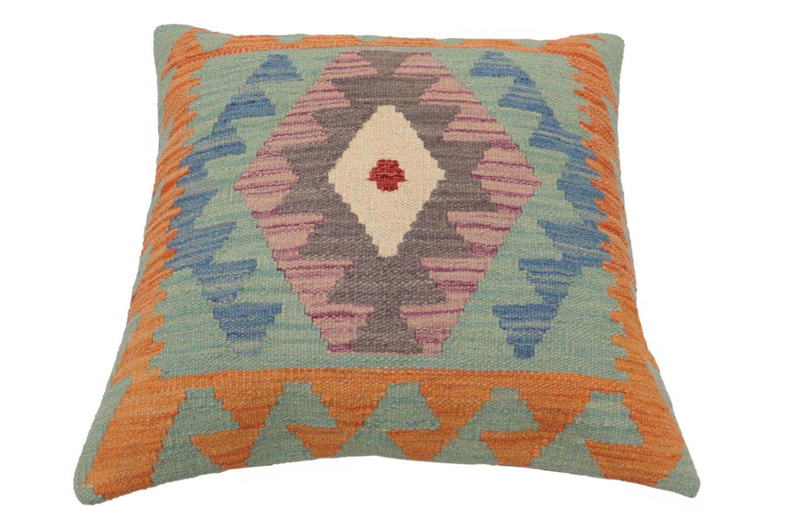 handmade Traditional Pillow Blue Gray Hand-Woven SQUARE 100% WOOL  Hand woven turkish pillow  PILLOW