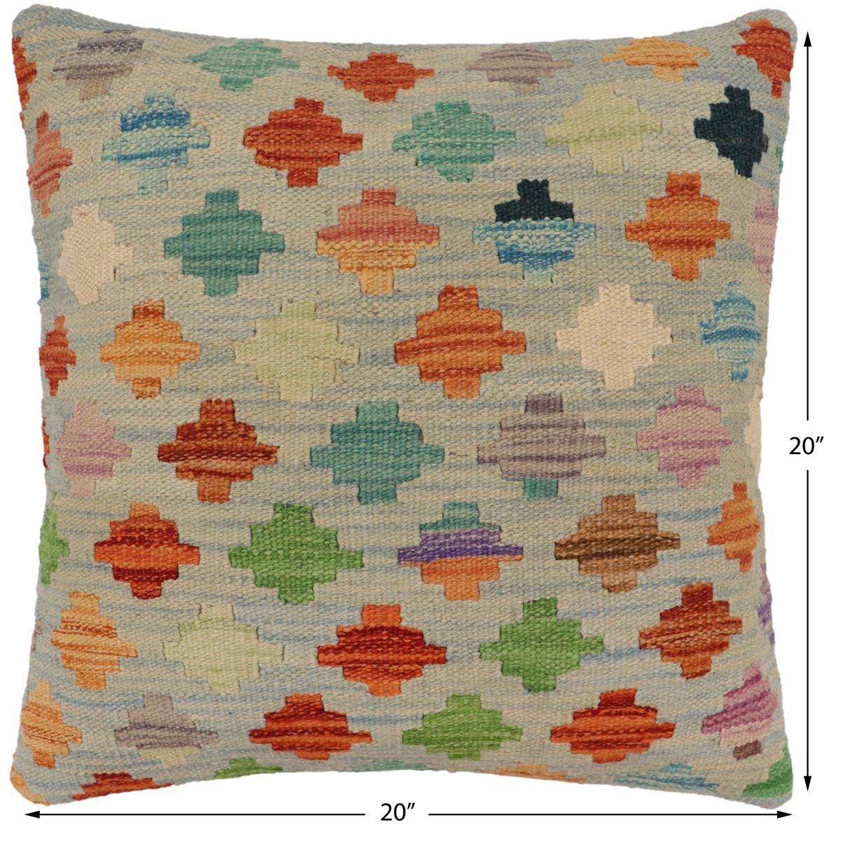 handmade Traditional Pillow Blue Rust Hand-Woven SQUARE 100% WOOL  Hand woven turkish pillow  PILLOW