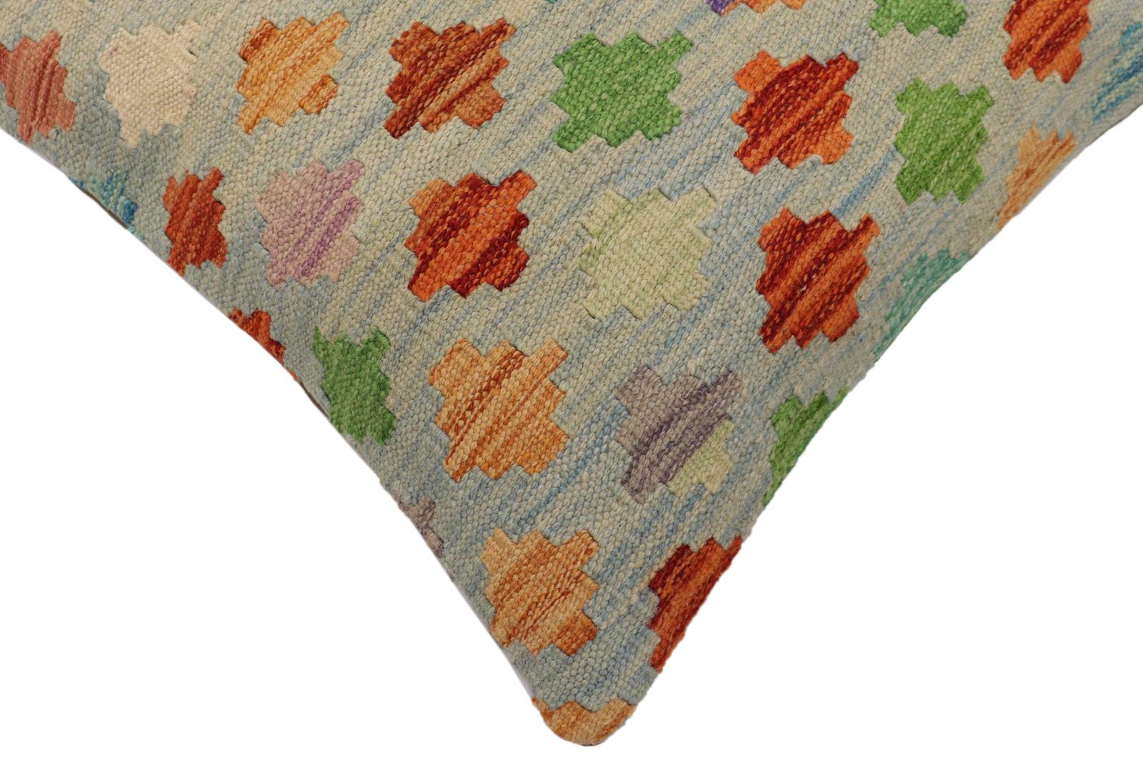 handmade Traditional Pillow Blue Rust Hand-Woven SQUARE 100% WOOL  Hand woven turkish pillow  PILLOW