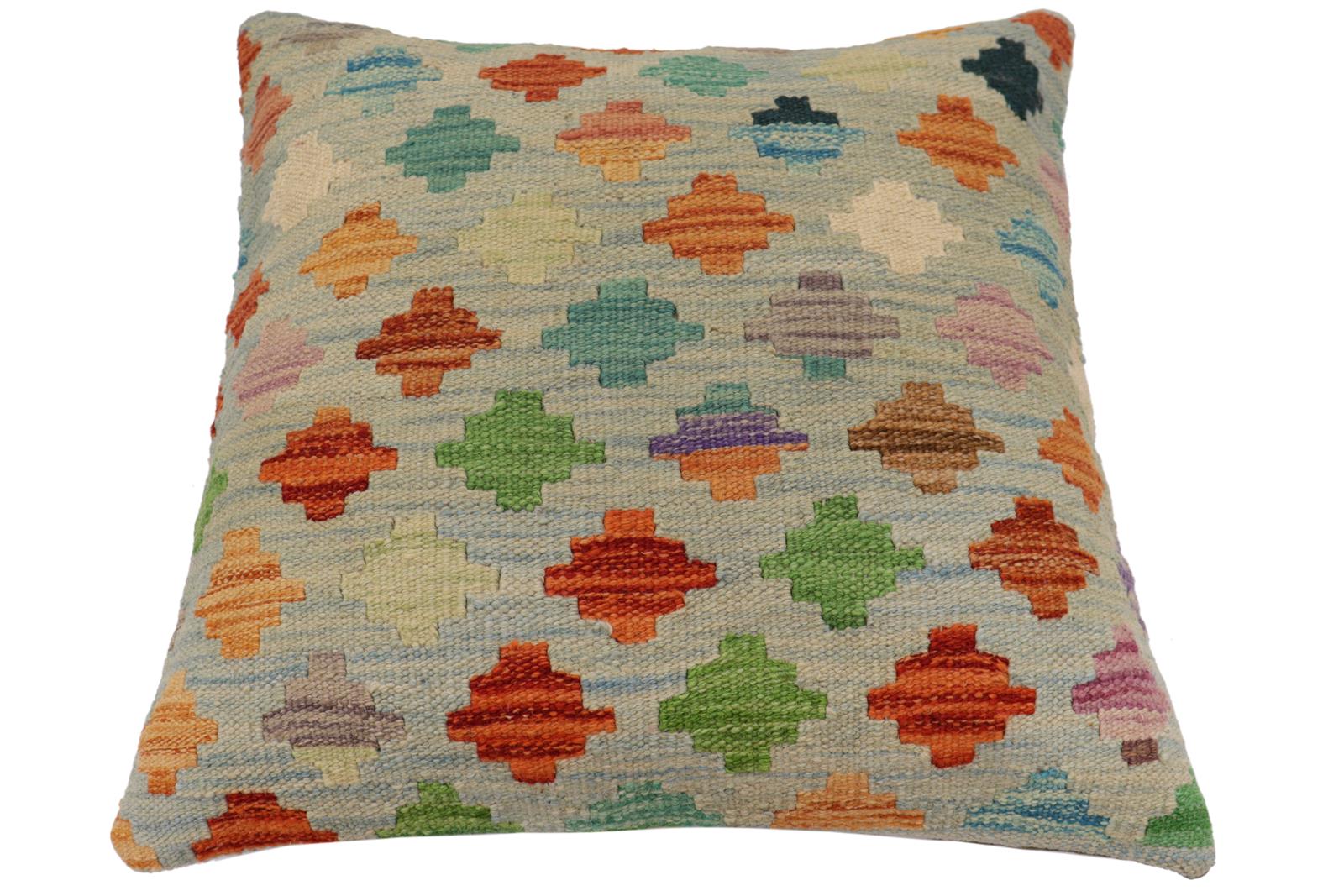 handmade Traditional Pillow Blue Rust Hand-Woven SQUARE 100% WOOL  Hand woven turkish pillow  PILLOW