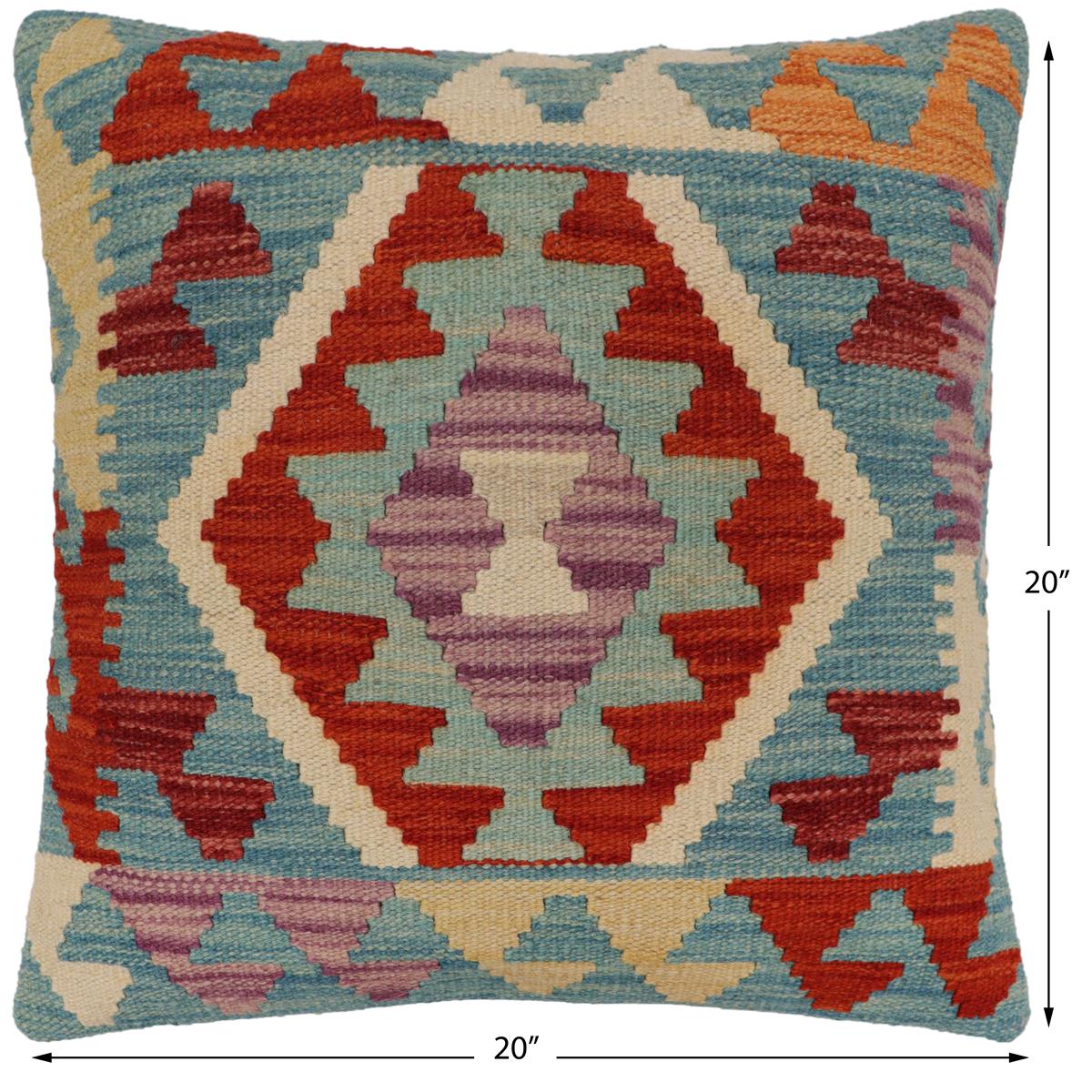 handmade Traditional Pillow Blue Rust Hand-Woven SQUARE 100% WOOL  Hand woven turkish pillow  PILLOW