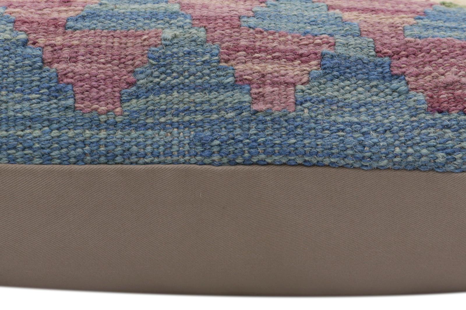 handmade Traditional Pillow Blue Rust Hand-Woven SQUARE 100% WOOL  Hand woven turkish pillow  PILLOW