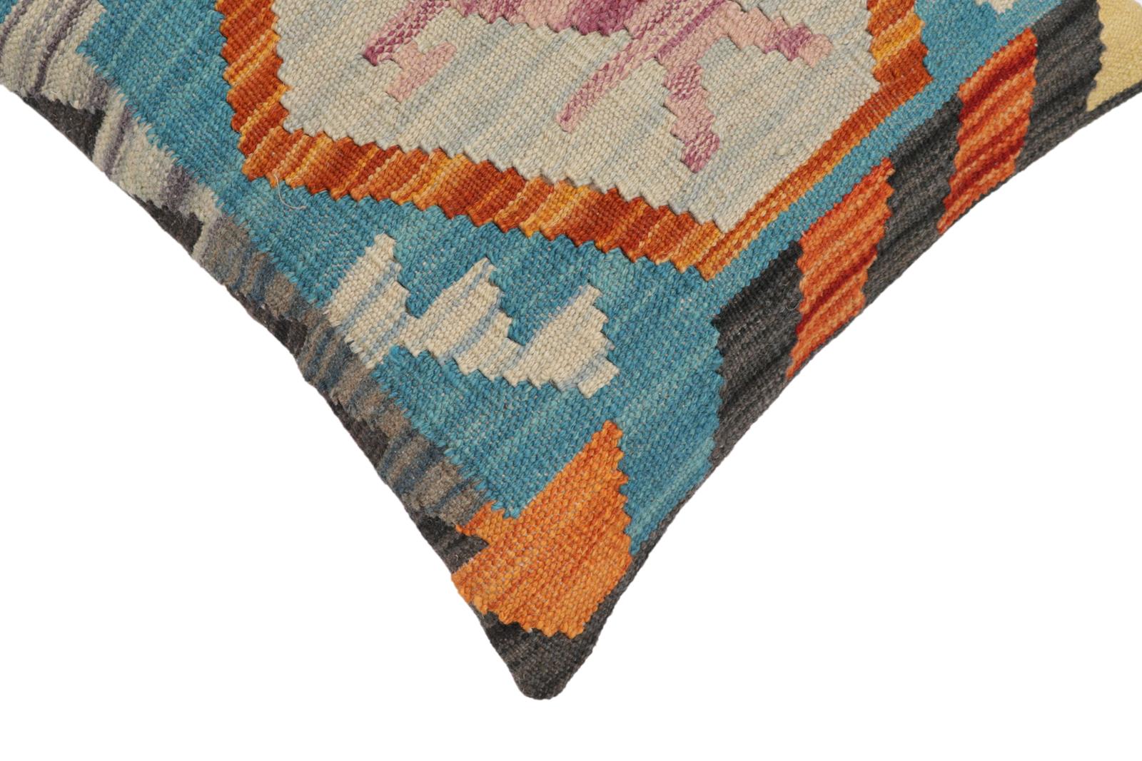 handmade Traditional Pillow Rust Blue Hand-Woven SQUARE 100% WOOL Hand woven turkish pillow2' x 2'