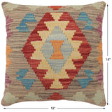 handmade Traditional Pillow Gray Red Hand-Woven SQUARE 100% WOOL Hand woven turkish pillow2' x 2'