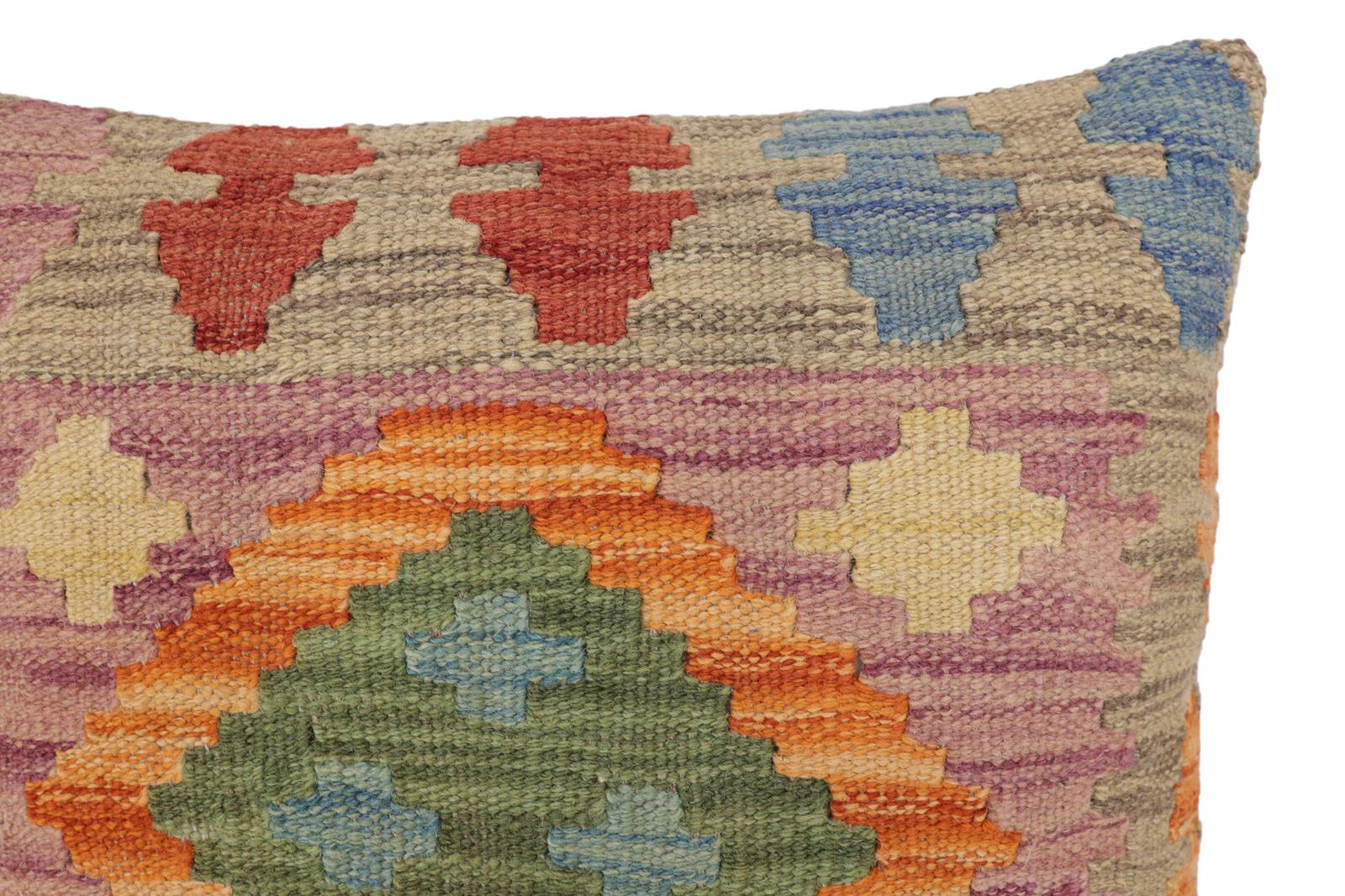 handmade Traditional Pillow Gray Red Hand-Woven SQUARE 100% WOOL Hand woven turkish pillow2' x 2'