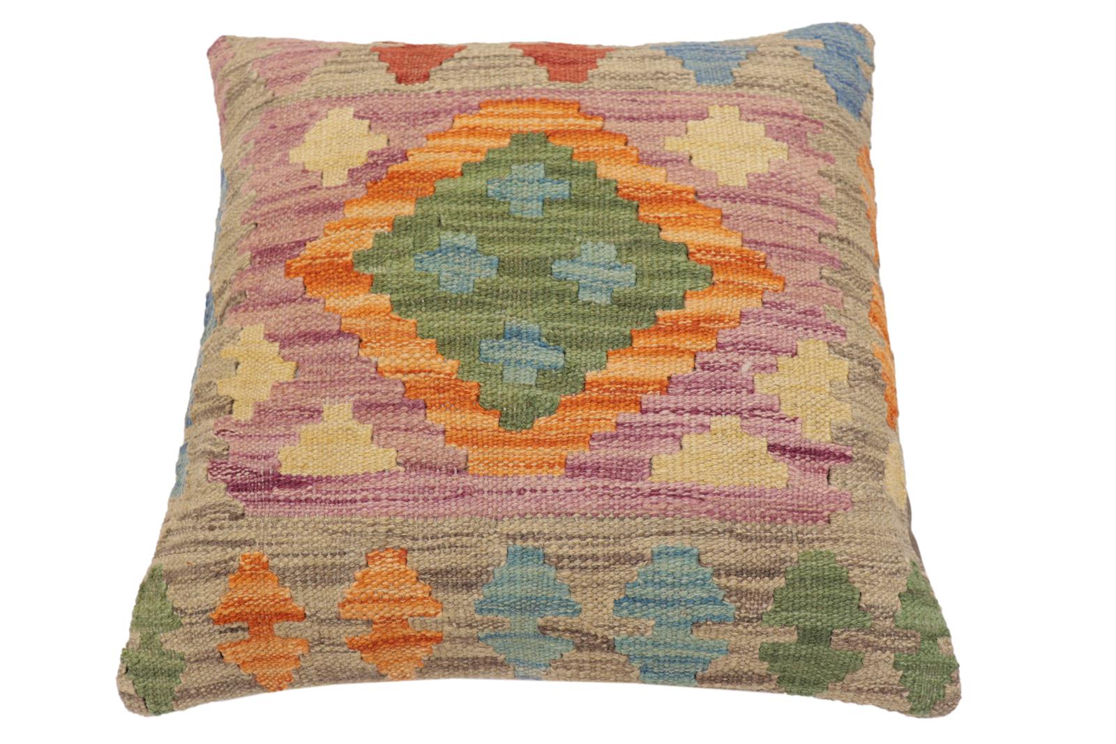 handmade Traditional Pillow Gray Red Hand-Woven SQUARE 100% WOOL Hand woven turkish pillow2' x 2'