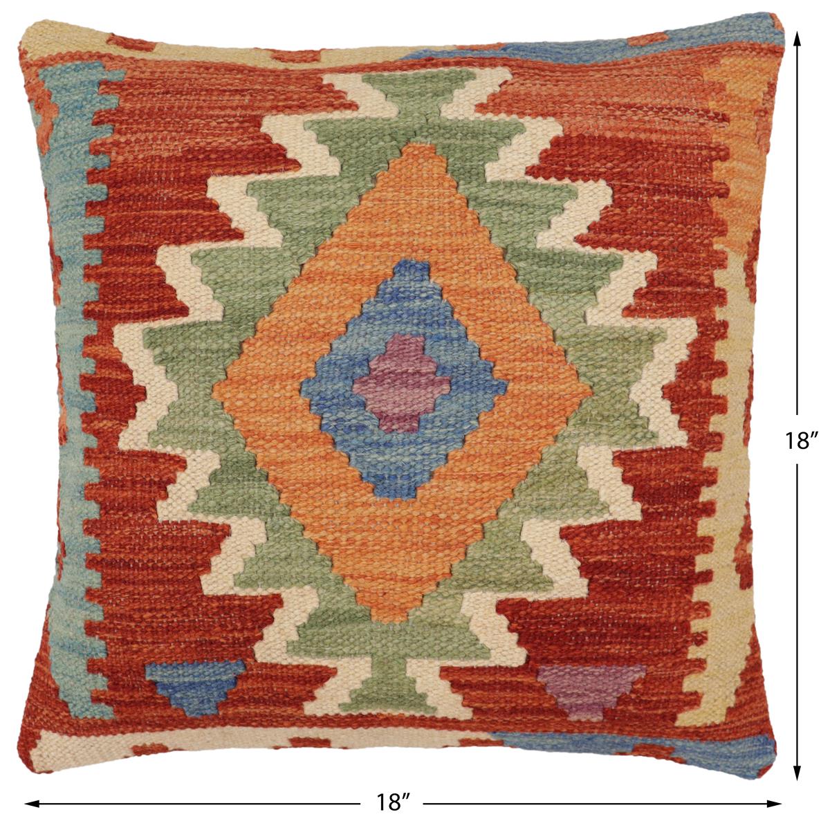 handmade Traditional Pillow Rust Blue Hand-Woven SQUARE 100% WOOL Hand woven turkish pillow2' x 2'