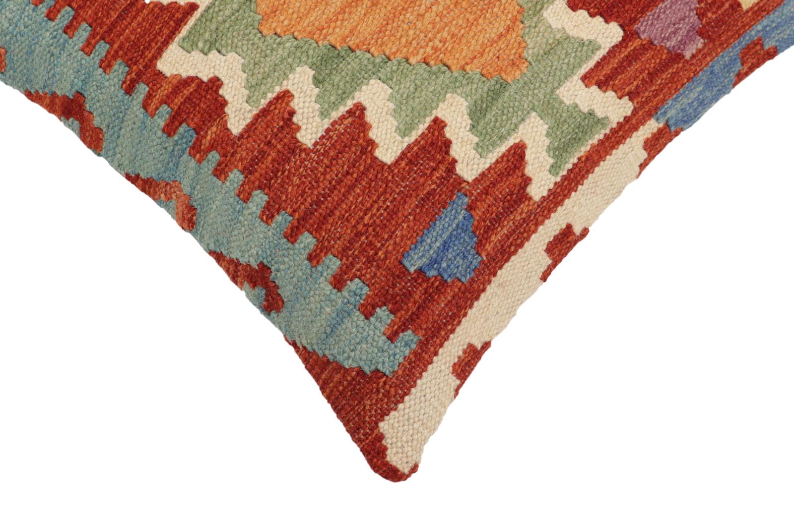 handmade Traditional Pillow Rust Blue Hand-Woven SQUARE 100% WOOL Hand woven turkish pillow2' x 2'