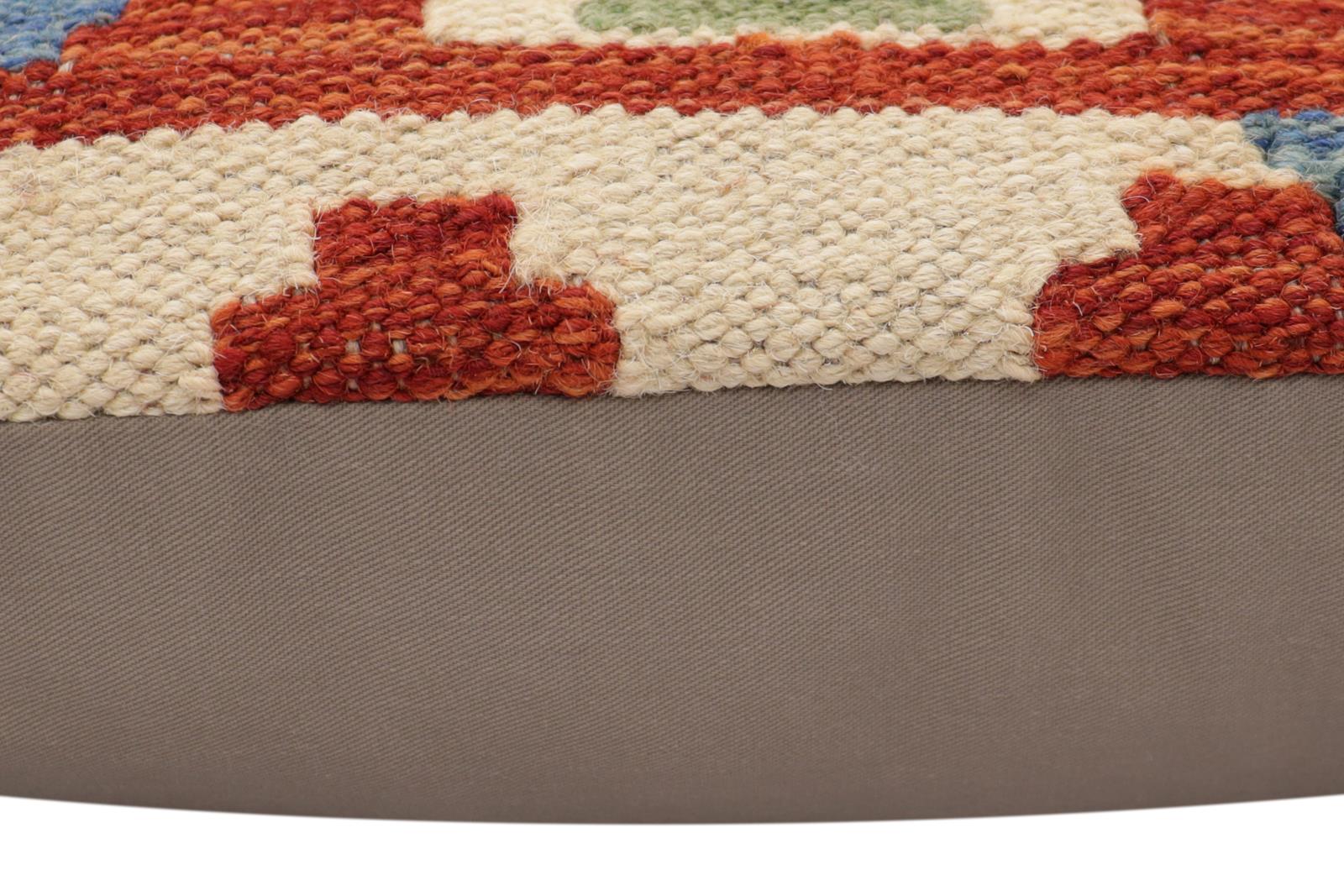 handmade Traditional Pillow Rust Blue Hand-Woven SQUARE 100% WOOL Hand woven turkish pillow2' x 2'