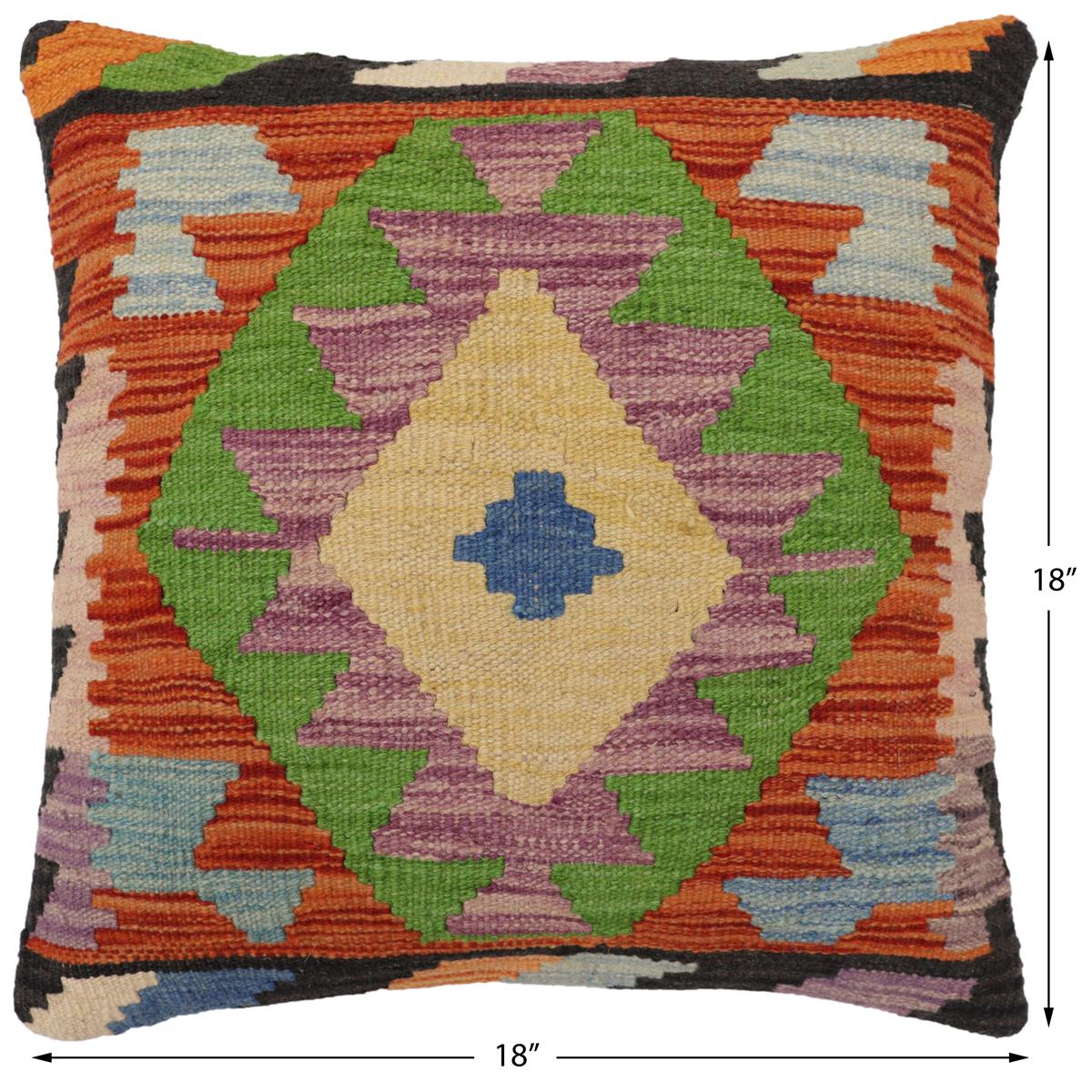 handmade Traditional Pillow Rust Blue Hand-Woven SQUARE 100% WOOL Hand woven turkish pillow2' x 2'
