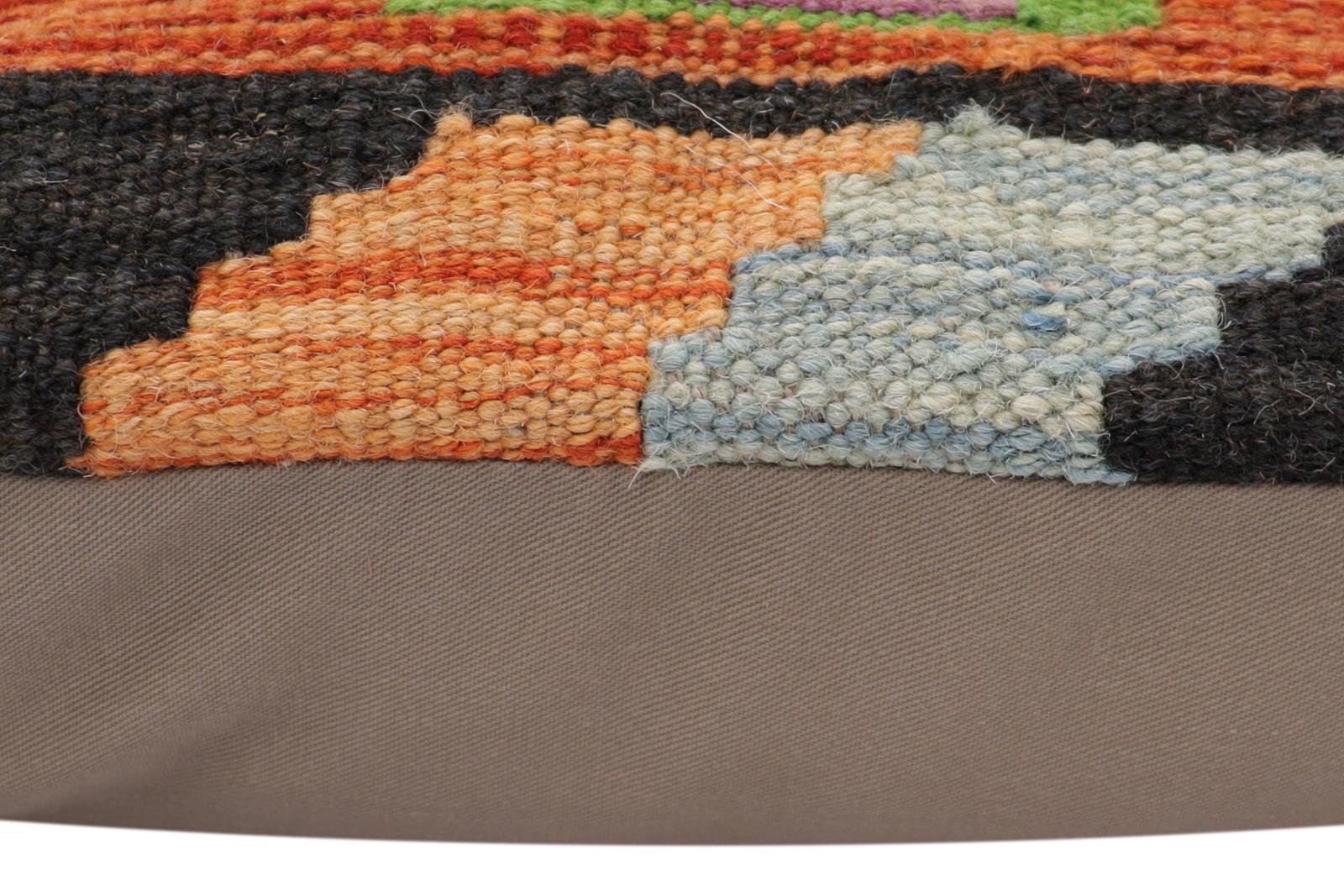 handmade Traditional Pillow Rust Blue Hand-Woven SQUARE 100% WOOL Hand woven turkish pillow2' x 2'