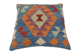 handmade Traditional Pillow Blue Red Hand-Woven SQUARE 100% WOOL Hand woven turkish pillow2' x 2'