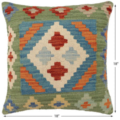 handmade Traditional Pillow Blue Green Hand-Woven SQUARE 100% WOOL Hand woven turkish pillow2' x 2'