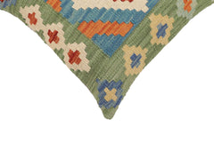 handmade Traditional Pillow Blue Green Hand-Woven SQUARE 100% WOOL Hand woven turkish pillow2' x 2'
