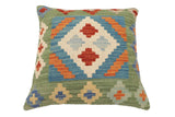 handmade Traditional Pillow Blue Green Hand-Woven SQUARE 100% WOOL Hand woven turkish pillow2' x 2'