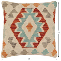 handmade Traditional Pillow Beige Rust Hand-Woven SQUARE 100% WOOL Hand woven turkish pillow2' x 2'
