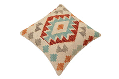 handmade Traditional Pillow Beige Rust Hand-Woven SQUARE 100% WOOL Hand woven turkish pillow2' x 2'