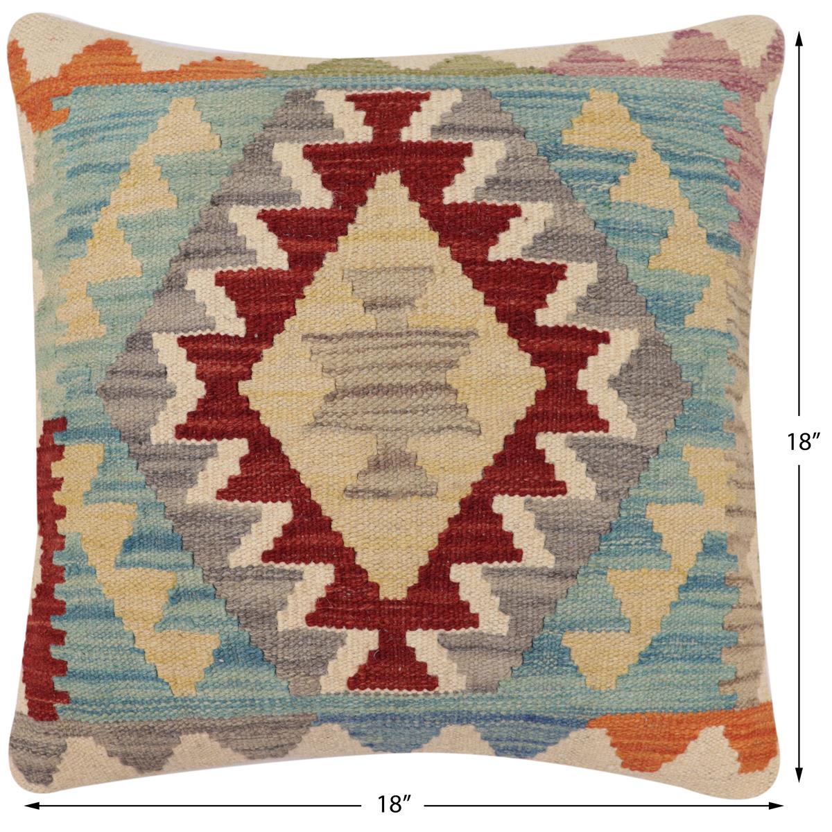 handmade Traditional Pillow Red Blue Hand-Woven SQUARE 100% WOOL Hand woven turkish pillow2' x 2'