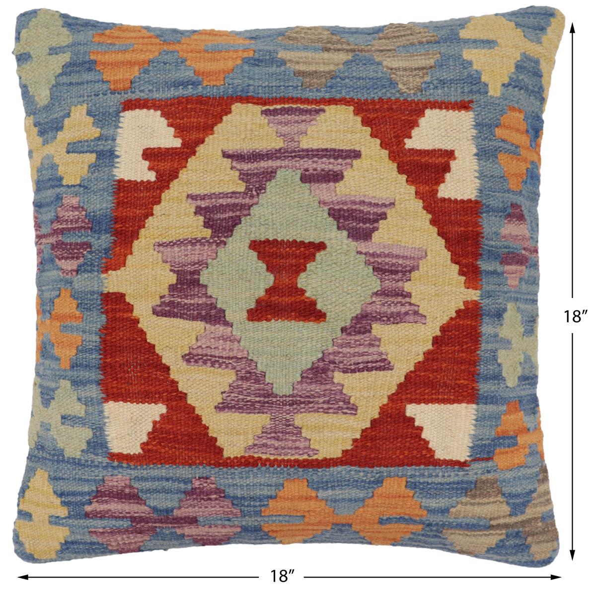 handmade Traditional Pillow Blue Rust Hand-Woven SQUARE 100% WOOL Hand woven turkish pillow2' x 2'