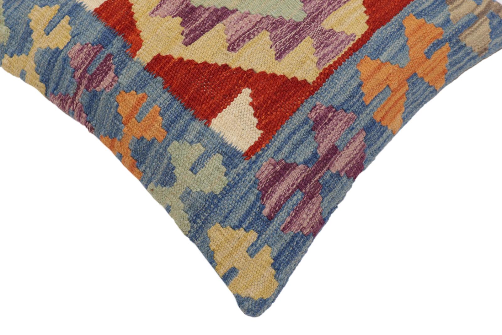 handmade Traditional Pillow Blue Rust Hand-Woven SQUARE 100% WOOL Hand woven turkish pillow2' x 2'