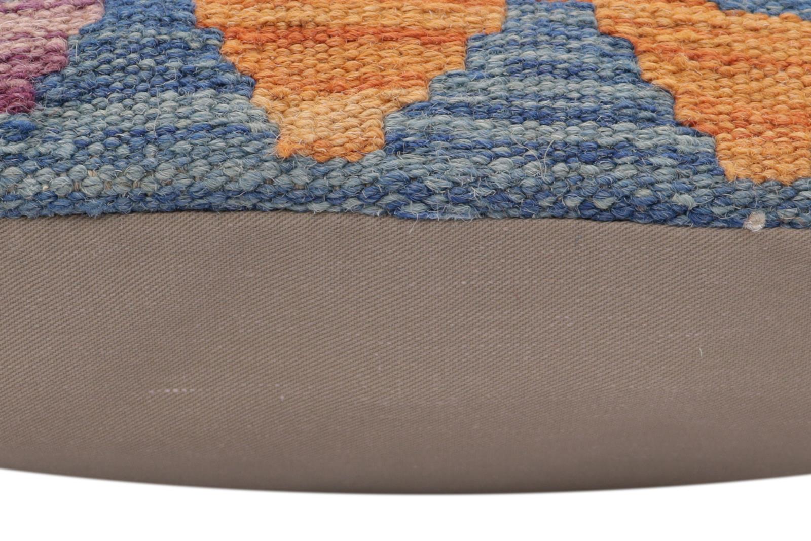 handmade Traditional Pillow Blue Rust Hand-Woven SQUARE 100% WOOL Hand woven turkish pillow2' x 2'