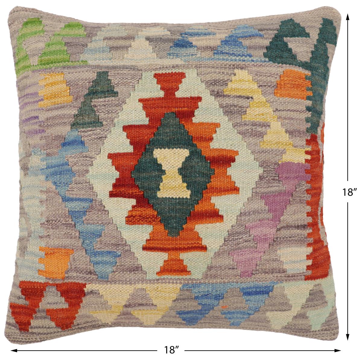 handmade Traditional Pillow Rust Blue Hand-Woven SQUARE 100% WOOL Hand woven turkish pillow2' x 2'
