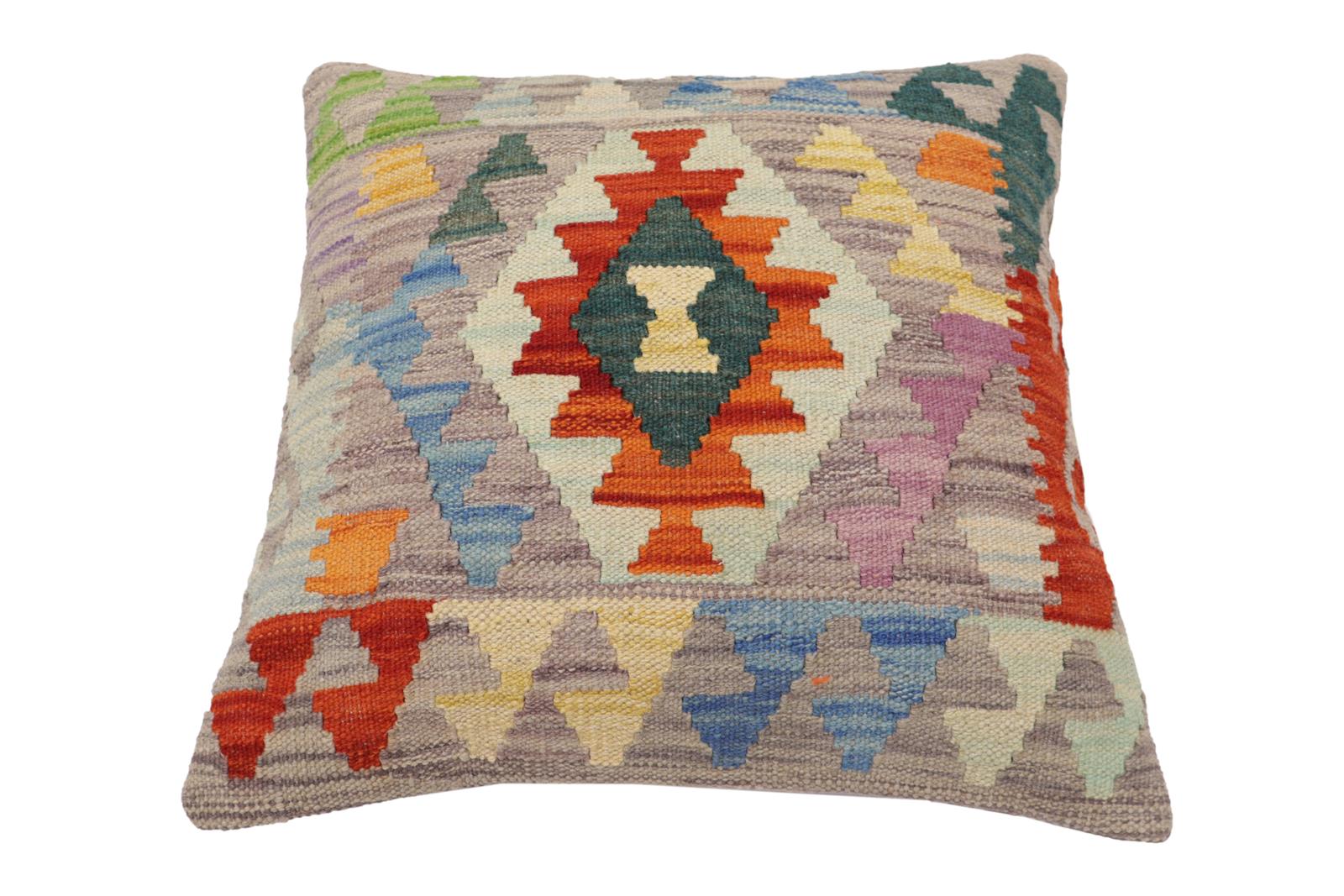 handmade Traditional Pillow Rust Blue Hand-Woven SQUARE 100% WOOL Hand woven turkish pillow2' x 2'