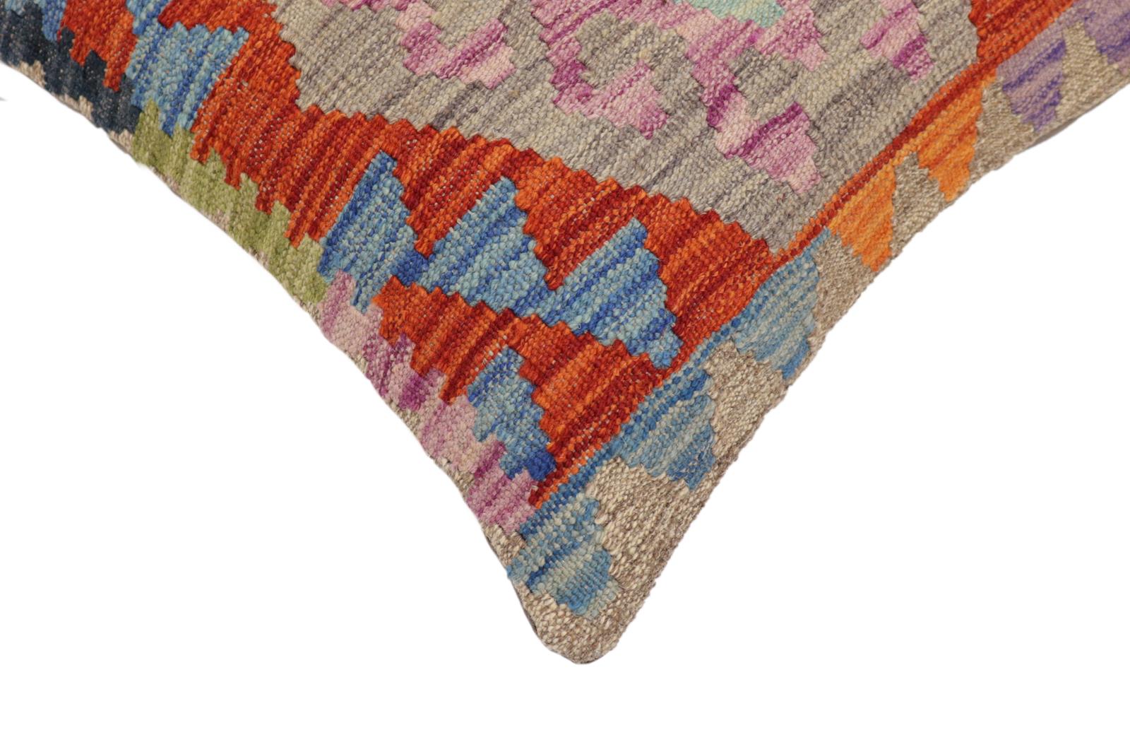 handmade Traditional Pillow Rust Blue Hand-Woven SQUARE 100% WOOL Hand woven turkish pillow2' x 2'