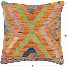 handmade Traditional Pillow Orange Blue Hand-Woven SQUARE 100% WOOL  Hand woven turkish pillow  2 x 2