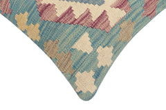 handmade Traditional Pillow Blue Beige Hand-Woven SQUARE 100% WOOL  Hand woven turkish pillow  2 x 2
