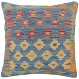 handmade Traditional Pillow Blue Beige Hand-Woven SQUARE 100% WOOL Hand woven turkish pillow2' x 2'