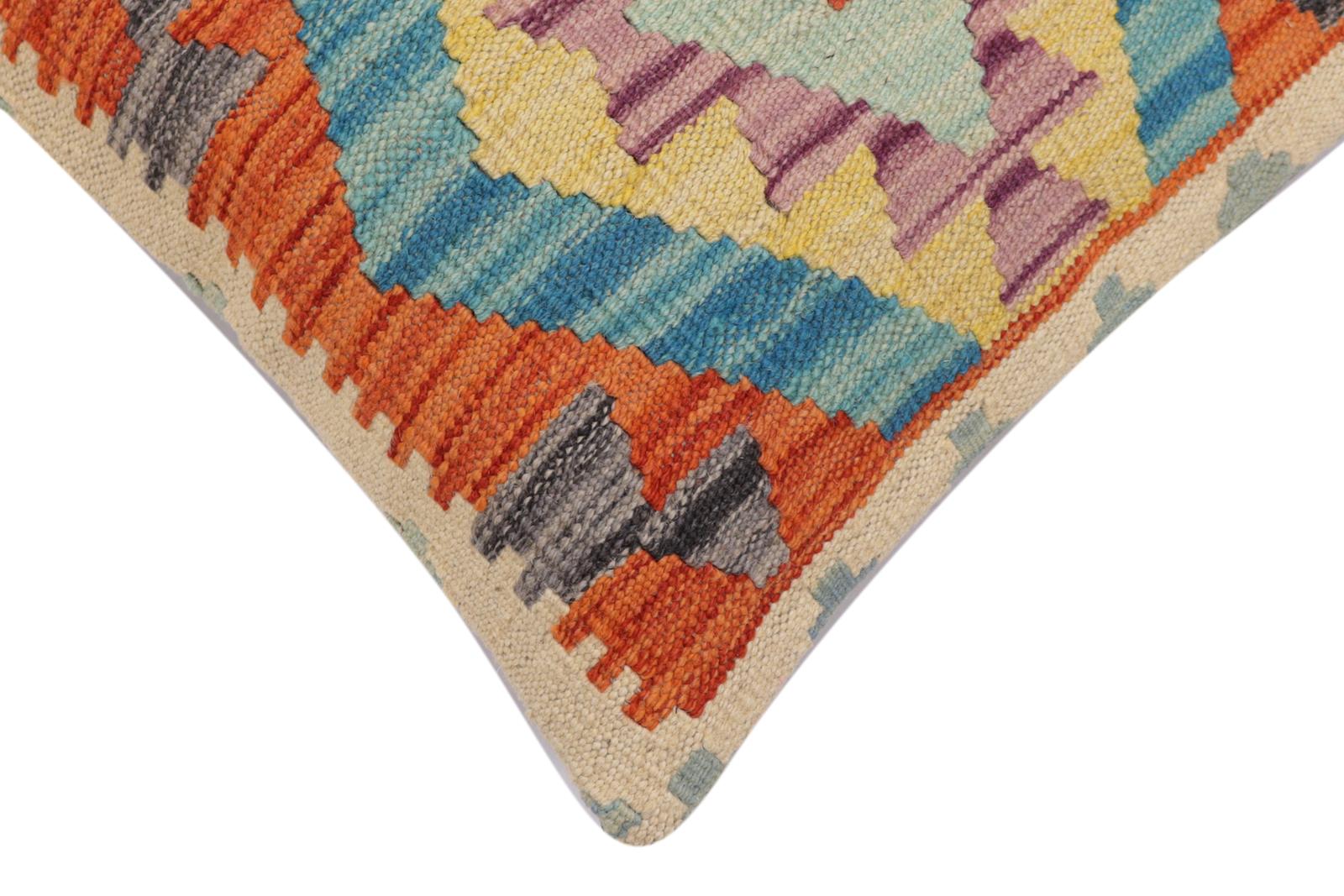 handmade Traditional Pillow Rust Blue Hand-Woven SQUARE 100% WOOL Hand woven turkish pillow2' x 2'