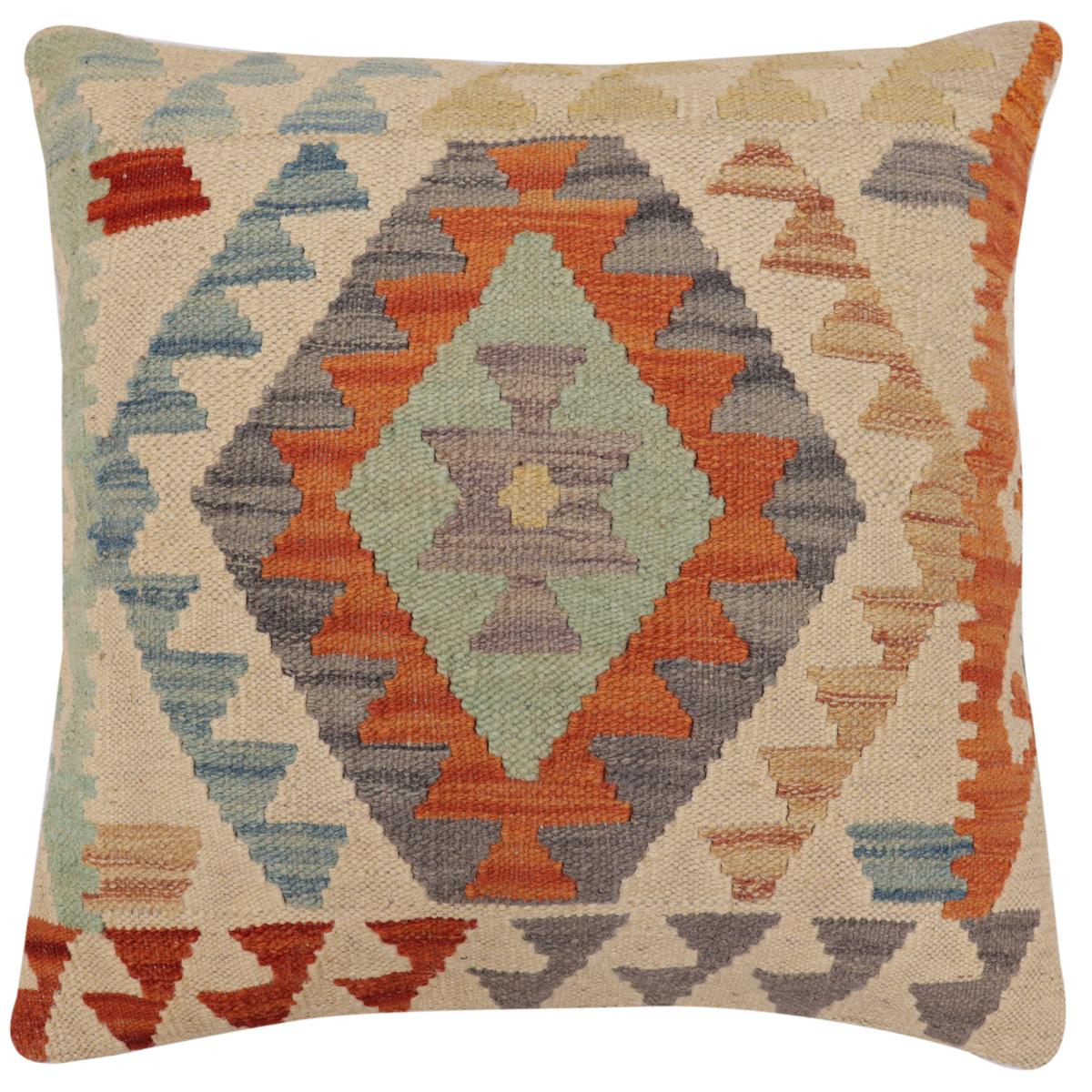 handmade Traditional Pillow Beige Rust Hand-Woven SQUARE 100% WOOL Hand woven turkish pillow2' x 2'