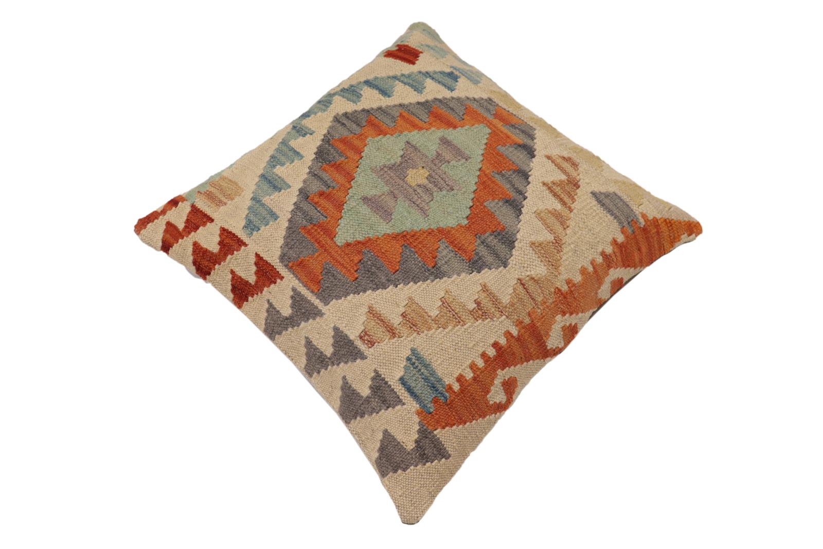handmade Traditional Pillow Beige Rust Hand-Woven SQUARE 100% WOOL Hand woven turkish pillow2' x 2'