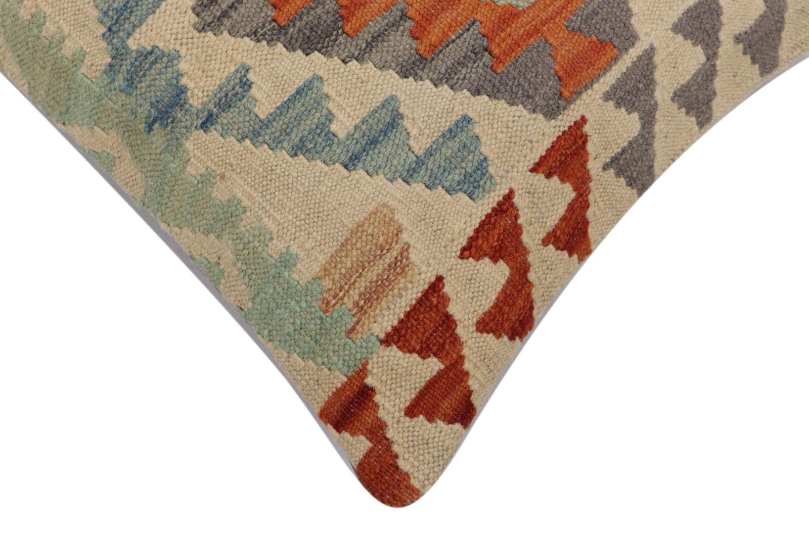 handmade Traditional Pillow Beige Rust Hand-Woven SQUARE 100% WOOL Hand woven turkish pillow2' x 2'