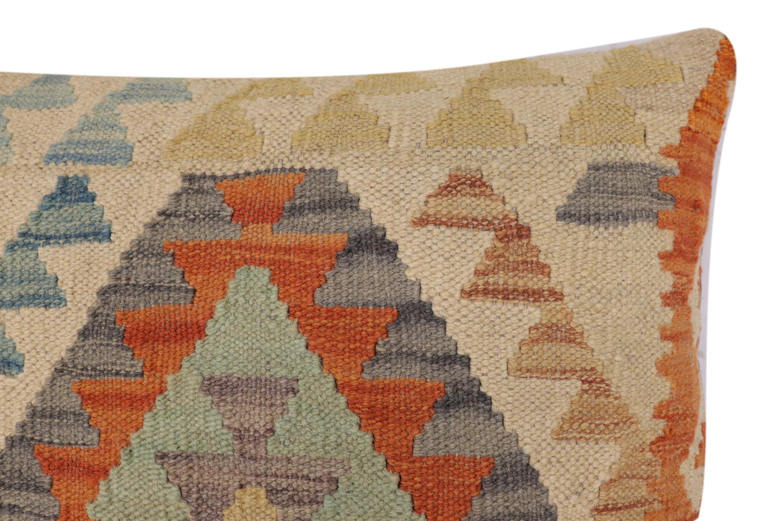 handmade Traditional Pillow Beige Rust Hand-Woven SQUARE 100% WOOL Hand woven turkish pillow2' x 2'