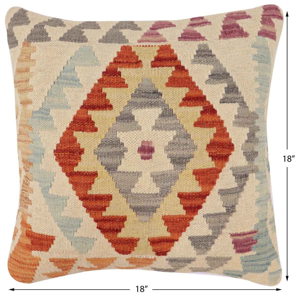 handmade Traditional Pillow Beige Rust Hand-Woven SQUARE 100% WOOL Hand woven turkish pillow2' x 2'