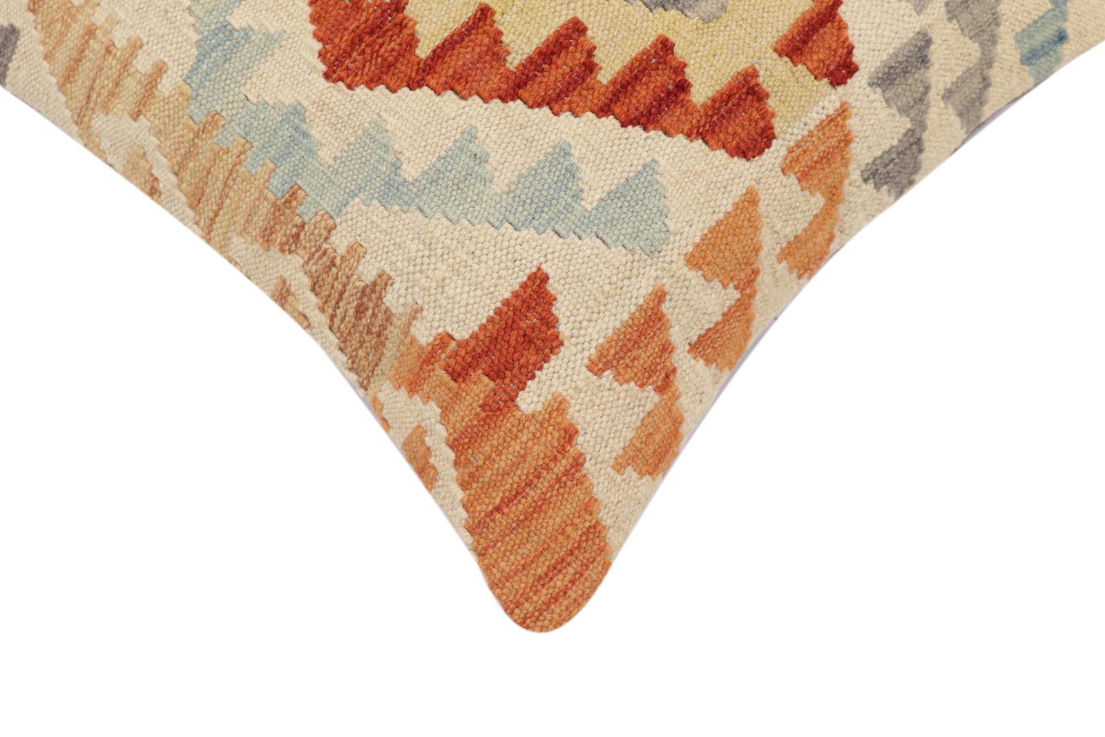 handmade Traditional Pillow Beige Rust Hand-Woven SQUARE 100% WOOL Hand woven turkish pillow2' x 2'