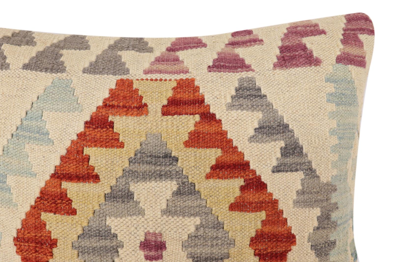 handmade Traditional Pillow Beige Rust Hand-Woven SQUARE 100% WOOL Hand woven turkish pillow2' x 2'