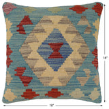 handmade Traditional Pillow Blue Red Hand-Woven SQUARE 100% WOOL Hand woven turkish pillow2' x 2'