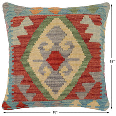 handmade Traditional Pillow Red Blue Hand-Woven SQUARE 100% WOOL Hand woven turkish pillow2' x 2'
