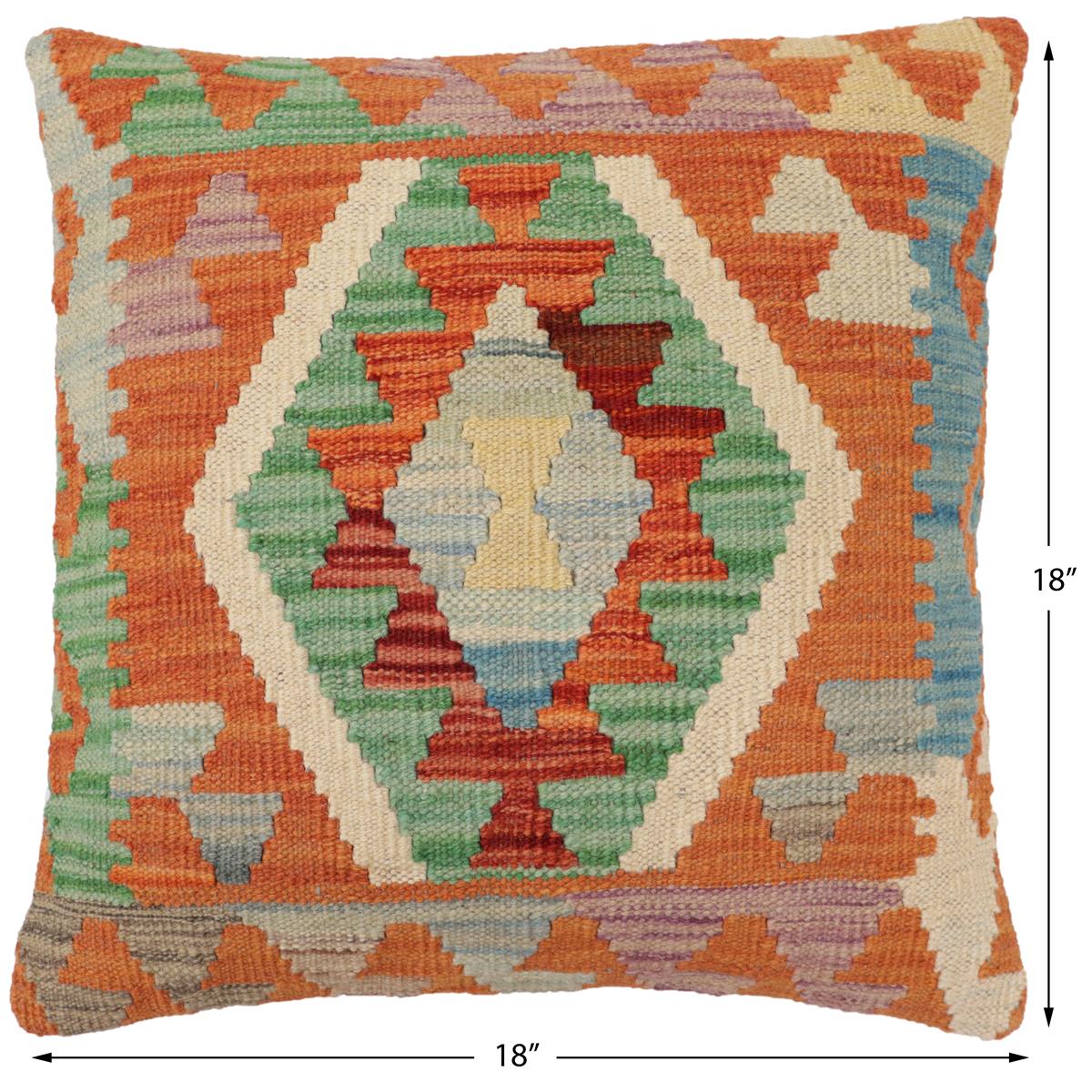 handmade Traditional Pillow Rust Blue Hand-Woven SQUARE 100% WOOL Hand woven turkish pillow2' x 2'