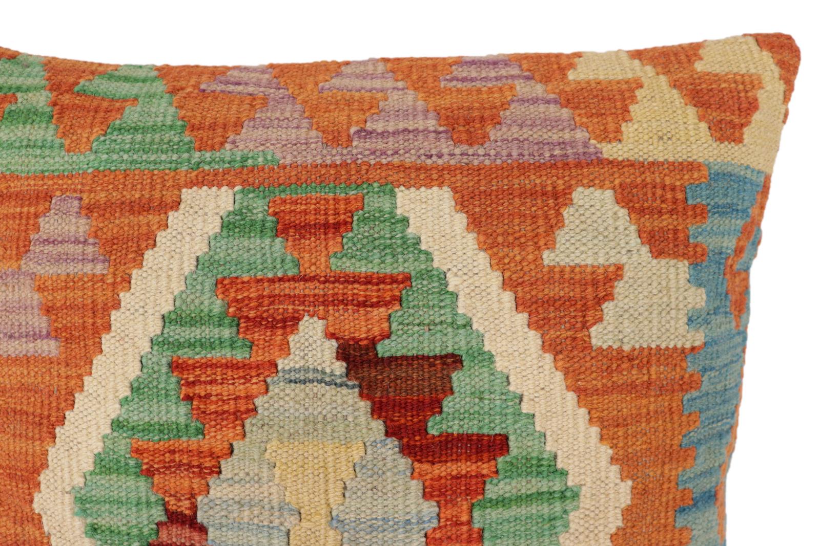 handmade Traditional Pillow Rust Blue Hand-Woven SQUARE 100% WOOL Hand woven turkish pillow2' x 2'