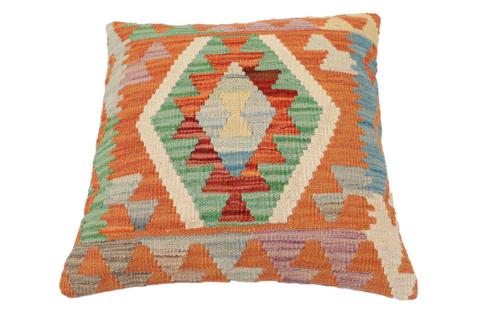 handmade Traditional Pillow Rust Blue Hand-Woven SQUARE 100% WOOL Hand woven turkish pillow2' x 2'