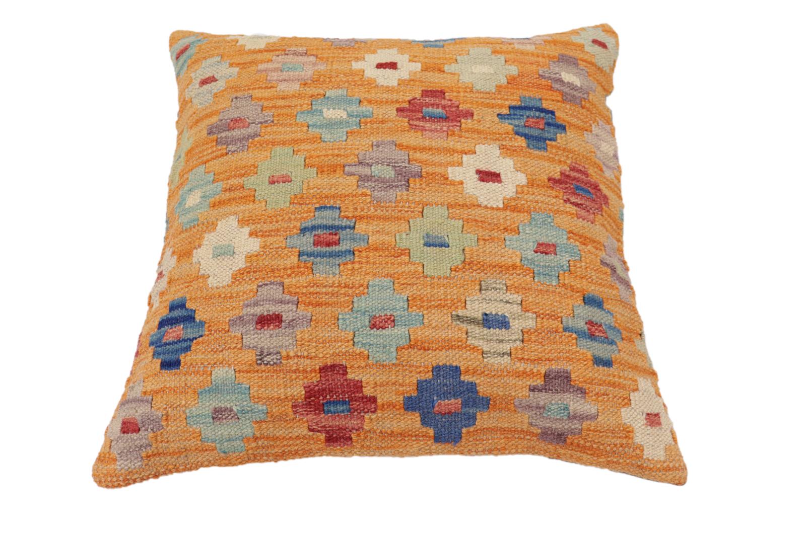 handmade Traditional Pillow Orange Red Hand-Woven SQUARE 100% WOOL Hand woven turkish pillow2' x 2'